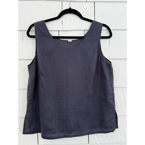 Night Womens 10 Boxy Sleeveless 100% Linen Tank Old Money Lagenlook Quiet Luxury